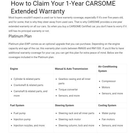Carsome extended warranty dan jenis coverage perlindungan kerosakan