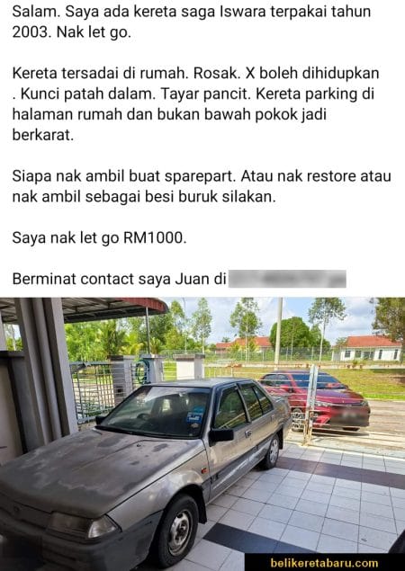 Iklan jual kereta lama tersadai rosak di media sosial