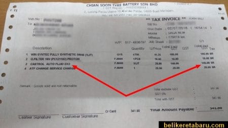 Kos minyak gear auto untuk Proton Saga