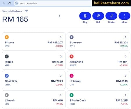 Paparan akaun crypto Luno Malaysia