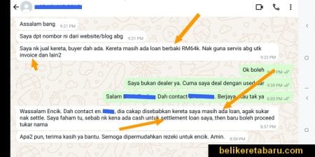 Jual kereta yang masih ada hutang loan kereta dengan bank