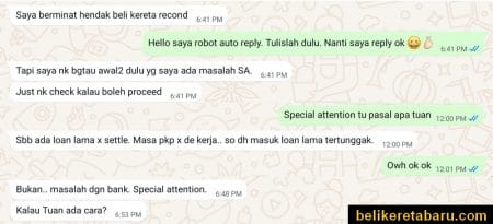 Beli kereta dan ada masalah special attention account bank