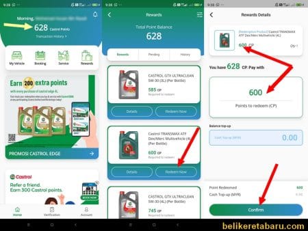 Daftar register aplikasi Castrol untuk claim redeem Castrol points