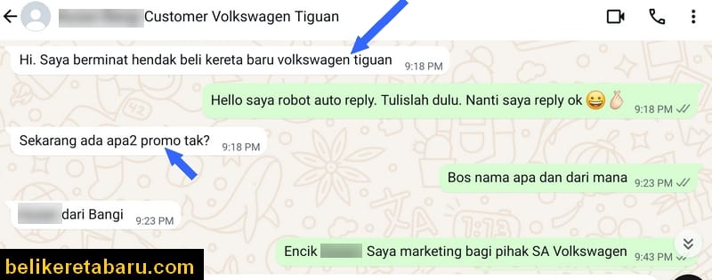 Customer berminat untuk beli kereta baru Volkswagen Tiguan