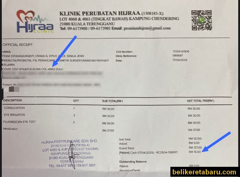 Dapatkan rawatan outpatient di Klinik Perubatan Hijraa guna We Kongsi (EMAS) dengan bayaran RM10 sahaja