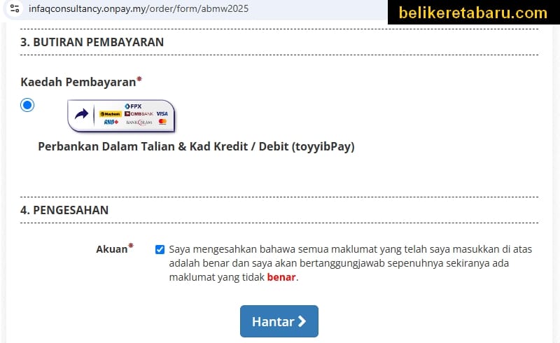 Halaman pembayaran dengan integrasi pilihan payment sistem yang pelbagai oleh OnPay