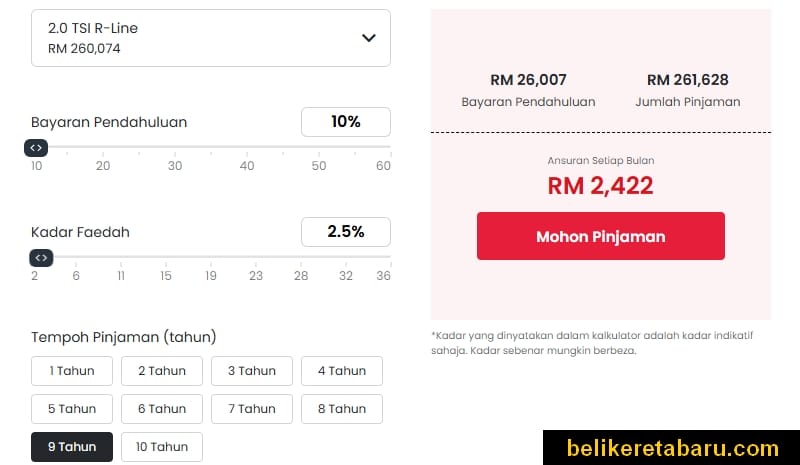Harga dan bayaran bulanan monthly installment untuk kereta baru Volkswagen Tiguan Allspace R-Line