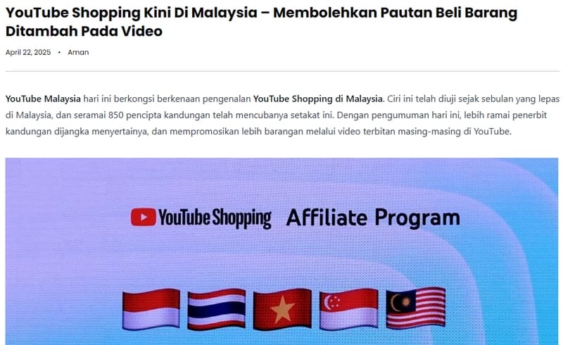 YouTube Shopping affiliate Shopee Malaysia
