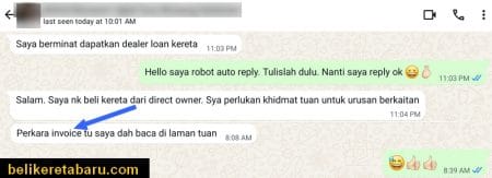 Invois untuk beli kereta dari direct owner