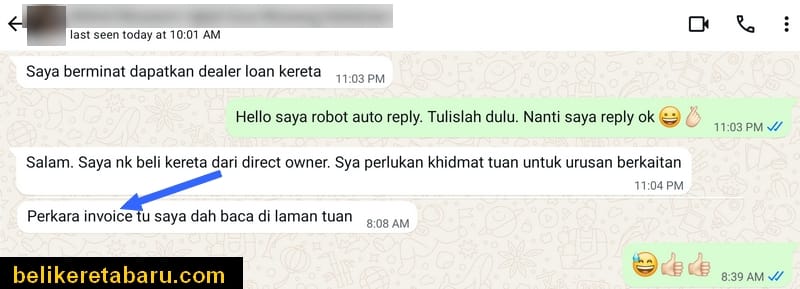 Invois untuk beli kereta dari direct owner