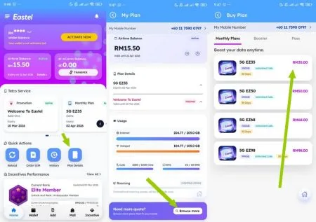 Cara langgan pakej plan panggilan call dan kuota data internet bulanan simkad Eastel