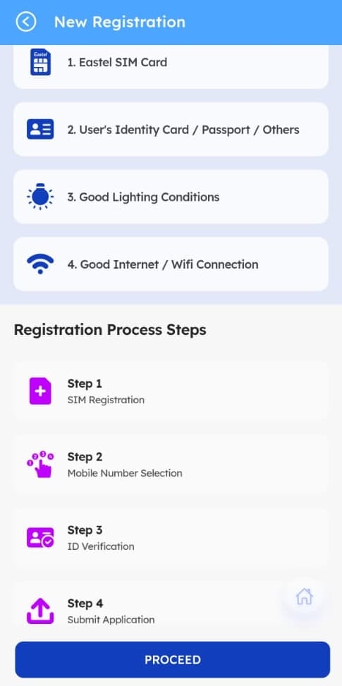 Step proses untuk daftar simkad Eastel guna app Eastel